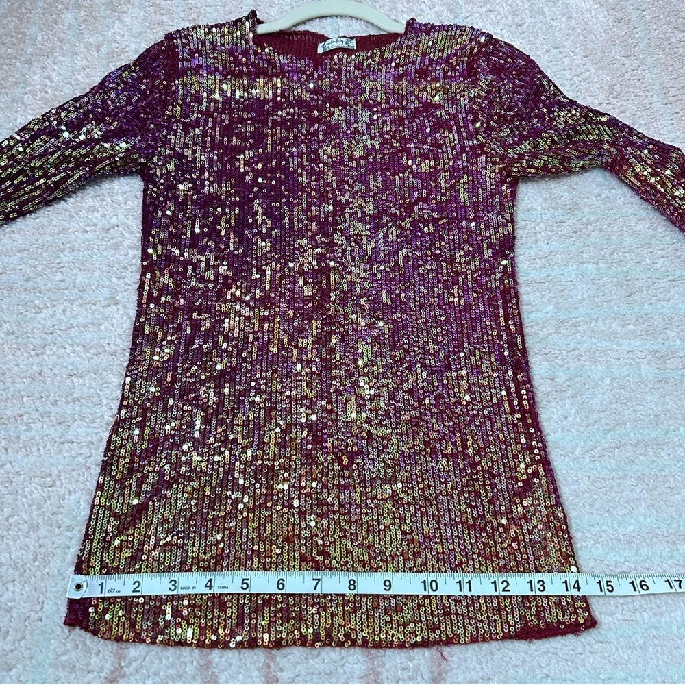 Free People Sparkling Sequin Long Sleeve Top Maroon Size Small Holiday NYE - Picture 8 of 10
